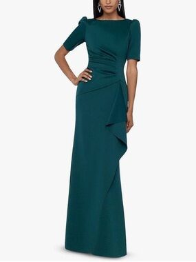 Xscape Drapey Maxi Evening Dress Green 8P Mother of the Bride Formal Event